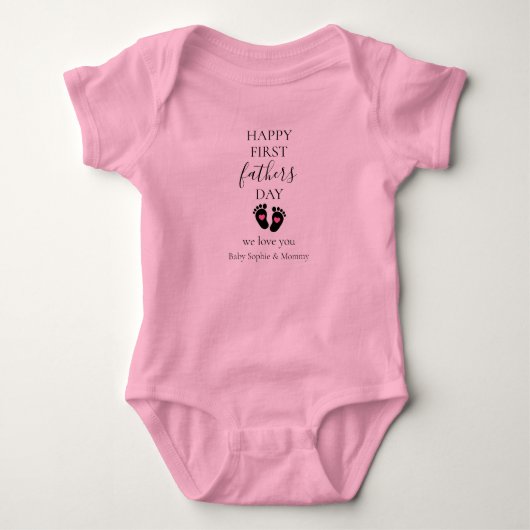 Eerste Vaderdag – Baby Footprints & Pink Hearts Romper (Voorkant)
