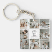 Eerste Vaderdag – Baby Footprints & Pink Hearts Sleutelhanger (voorkant)