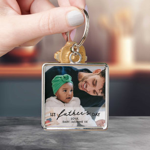 Eerste vaderdag Baby & Vader Foto Sleutelhanger