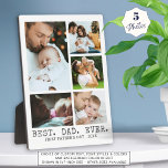 Eerste vaderdag BESTE DAG OOIT Foto Collage Fotoplaat<br><div class="desc">Creëer een herdenkingsfotocollage van vijf foto's met een editable titel (de steekproef is BEST. DAD. EVER.) en een tweede lijn van tekst voor uw persoonlijk bericht (de steekproef stelt eerste VADERDAG voor) in een typisch type van houtskool grijs. PHOTO TIP: Kies foto's met het onderwerp in het midden en/of voorgewas...</div>