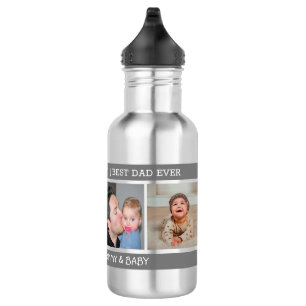 Eerste Vaderdag Beste vader ooit 4 Foto grijs Waterfles
