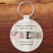Eerste Vaderdag Beste vader ooit Hout 4 Foto Sleutelhanger (Voorkant)