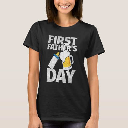 Eerste Vaderdag Bier Baby Fles Daddy 2023 Papa T-shirt (Voorkant)