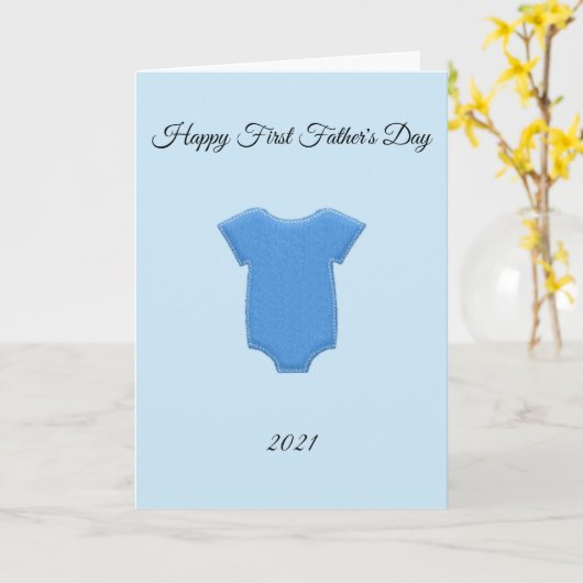 Eerste Vaderdag blauw onsie bodysuit Kaart (Gele Bloem)
