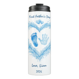 Eerste Vaderdag Blauwe Waterverf Hart Tumbler Thermosbeker