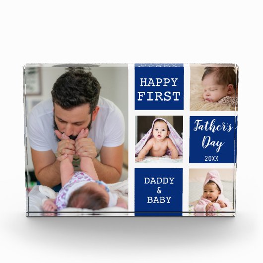 Eerste Vaderdag Blue 4 Photo Collage Block Fotoblokken (Voorkant)