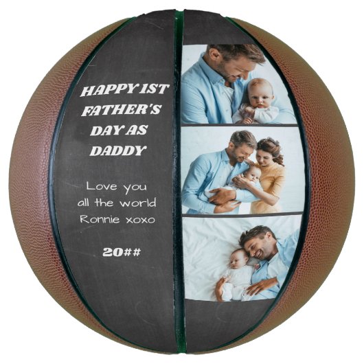 Eerste vaderdag Chalkboard 3 Aangepaste Baby foto Basketbal (Verticaal)