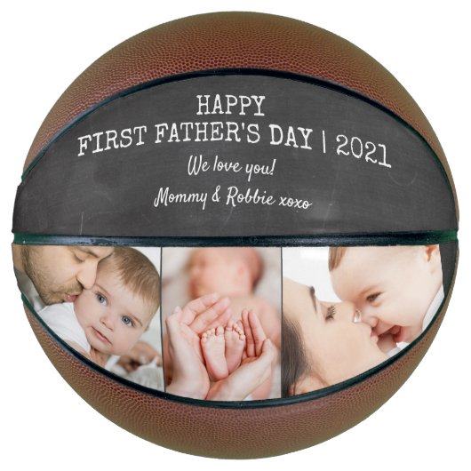 Eerste vaderdag Chalkboard Aangepast 3 Foto Basketbal (Voorkant)