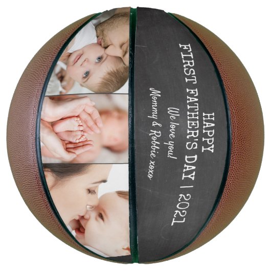 Eerste vaderdag Chalkboard Aangepast 3 Foto Basketbal (Verticaal)