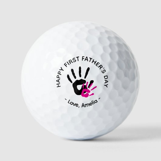 Eerste Vaderdag – Custom Baby & Dad Handprint Golfballen (Voorkant)