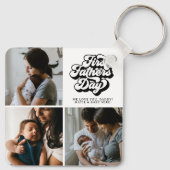 Eerste vaderdag Eenvoudige Groovy Retro Drie Foto Sleutelhanger (Achterkant)