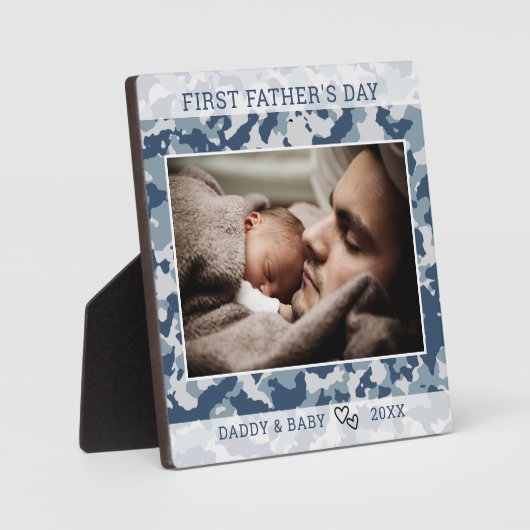 Eerste Vaderdag Foto Blue Camo Fotoplaat (Voorkant)