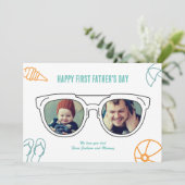 Eerste Vaderdag Foto Collage Dad Son Daughter Feestdagenkaart (Staand voorkant)