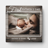 Eerste Vaderdag Foto: Rustic Dark Wood Fotoplaat (Voorkant)