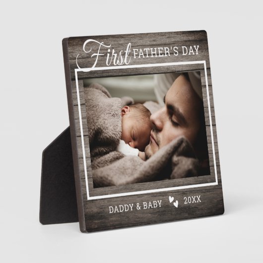 Eerste Vaderdag Foto: Rustic Dark Wood Fotoplaat (Voorkant)
