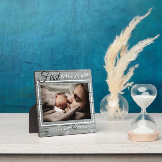 Eerste Vaderdag Foto Rustic Gray Wood Fotoplaat (Insitu)