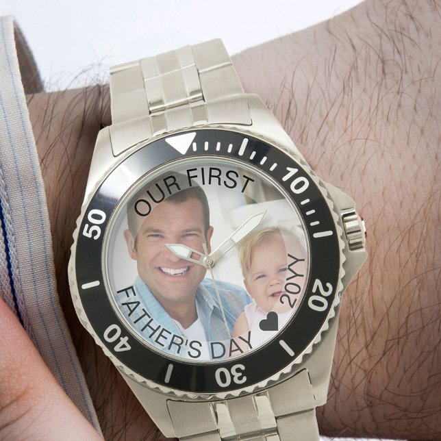 Eerste vaderdag Foto Semi Transparency Border Horloge (Creator heeft geüpload)