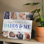 Eerste Vaderdag Foto van papa en mij Fotoplaat<br><div class="desc">Elegant first vaders day afbeelding plaque met het schattige gezegde "papa & me" in een blauw gradiëntlettertype,  6 foto's die je kunt vervangen door je eigen,  en de naam van het kind.</div>