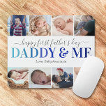 Eerste Vaderdag Foto van papa en mij Muismat<br><div class="desc">Elegant eerste vaderdag muispad met het schattige gezegde 'papa & me' in een blauw verlooplettertype,  6 foto's die je kunt vervangen door je eigen,  en de naam van het kind.</div>