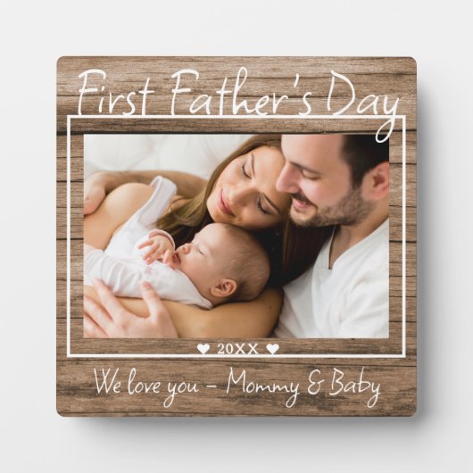 Eerste Vaderdag-fotobeeldscherm Rustisch hout Fotoplaat (Voorkant)