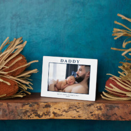 Eerste Vaderdag gedempt blauw en wit gepersonalise Fotoplaat