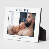Eerste Vaderdag gedempt blauw en wit gepersonalise Fotoplaat (Zijkant)