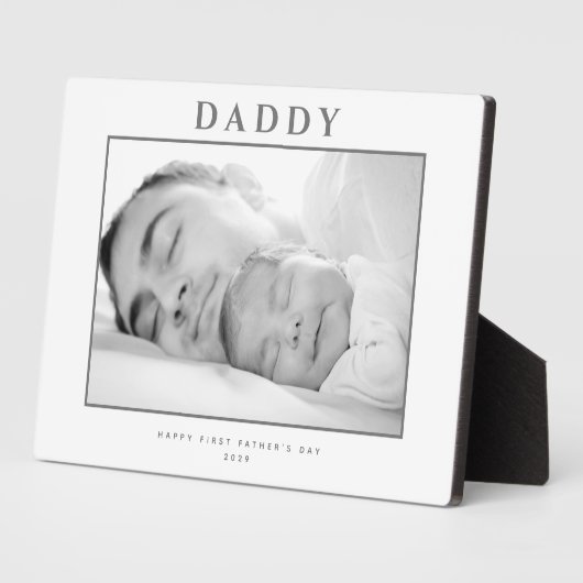 Eerste Vaderdag gedempt grijs gepersonaliseerd Fotoplaat (Zijkant)