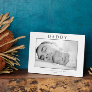 Eerste Vaderdag gedempt grijs gepersonaliseerd Fotoplaat