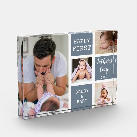 Eerste Vaderdag Gray 4 Foto Collage Block (Links)