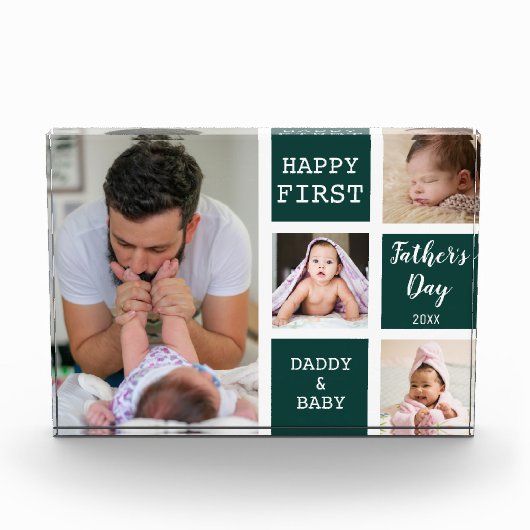 Eerste Vaderdag Green 4 Photo Collage Block Fotoblokken (Voorkant)