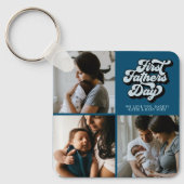 Eerste vaderdag Groovy Retro Drie Foto | Blauw Sleutelhanger (Voorkant)