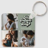 Eerste vaderdag Groovy Retro Drie Foto | Sage Sleutelhanger (Achterkant)