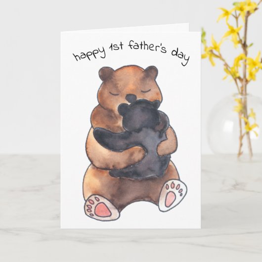 Eerste Vaderdag Knuffelende Beer Knuffelkaart Kaart (Gele Bloem)