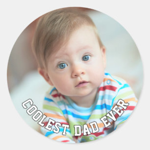 Eerste Vaderdag Koelste Papa Ooit Baby Foto Cool Ronde Sticker