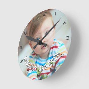 Eerste Vaderdag Koelste Papa Ooit Baby Foto Koel Ronde Klok