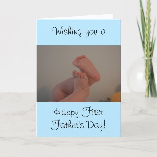 Eerste Vaderdag met Bericht Baby Jongen Kaart (Voorkant)