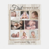 Eerste Vaderdag Natural Wood 8 Foto Collage  Fleece Deken (Voorkant)