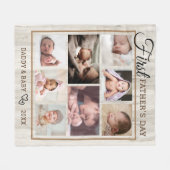Eerste Vaderdag Natural Wood 8 Foto Collage  Fleece Deken (Voorkant (Horizontaal))