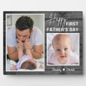 Eerste Vaderdag New Dad Black Wood 2 foto Fotoplaat (Voorkant)
