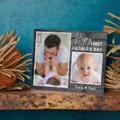 Eerste Vaderdag New Dad Black Wood 2 foto Fotoplaat (Zijkant)
