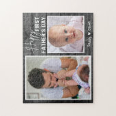 Eerste Vaderdag New Dad Black Wood 2 foto Legpuzzel (Verticaal)