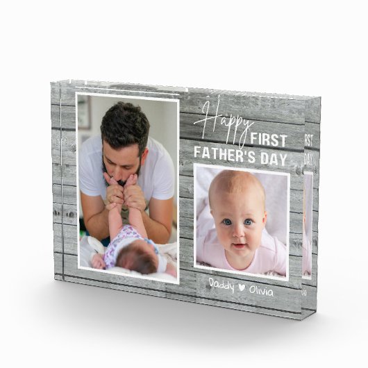 Eerste Vaderdag nieuwe vader 2 Foto Gray Wood Pla (Rechts)