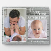 Eerste Vaderdag nieuwe vader 2 Foto grijs hout Fotoplaat (Voorkant)