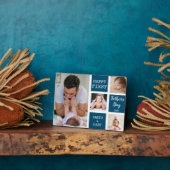 Eerste Vaderdag nieuwe vader 4 Foto Collage Blue Fotoplaat (Zijkant)