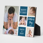 Eerste Vaderdag nieuwe vader 4 Foto Collage Blue Fotoplaat (Zijkant)