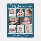 Eerste Vaderdag nieuwe vader 8 Foto Collage Blue Fleece Deken (Voorkant)