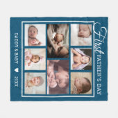 Eerste Vaderdag nieuwe vader 8 Foto Collage Blue Fleece Deken (Voorkant (Horizontaal))