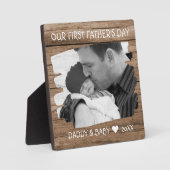Eerste vaderdag Nieuwe vader Baby Foto Rustic Wood Fotoplaat (Voorkant)