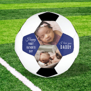 Eerste Vaderdag Papa Baby 2 Foto Collage Blauw Voetbal