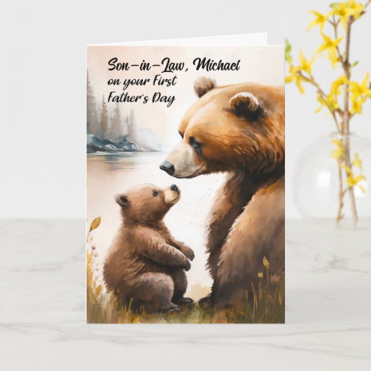 Eerste Vaderdag Papa Baby Beer Custom Relations Kaart (Gele Bloem)